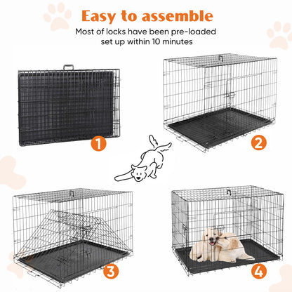 JHK Folding Metal Dog Cage With Leak Proof Pan Tray