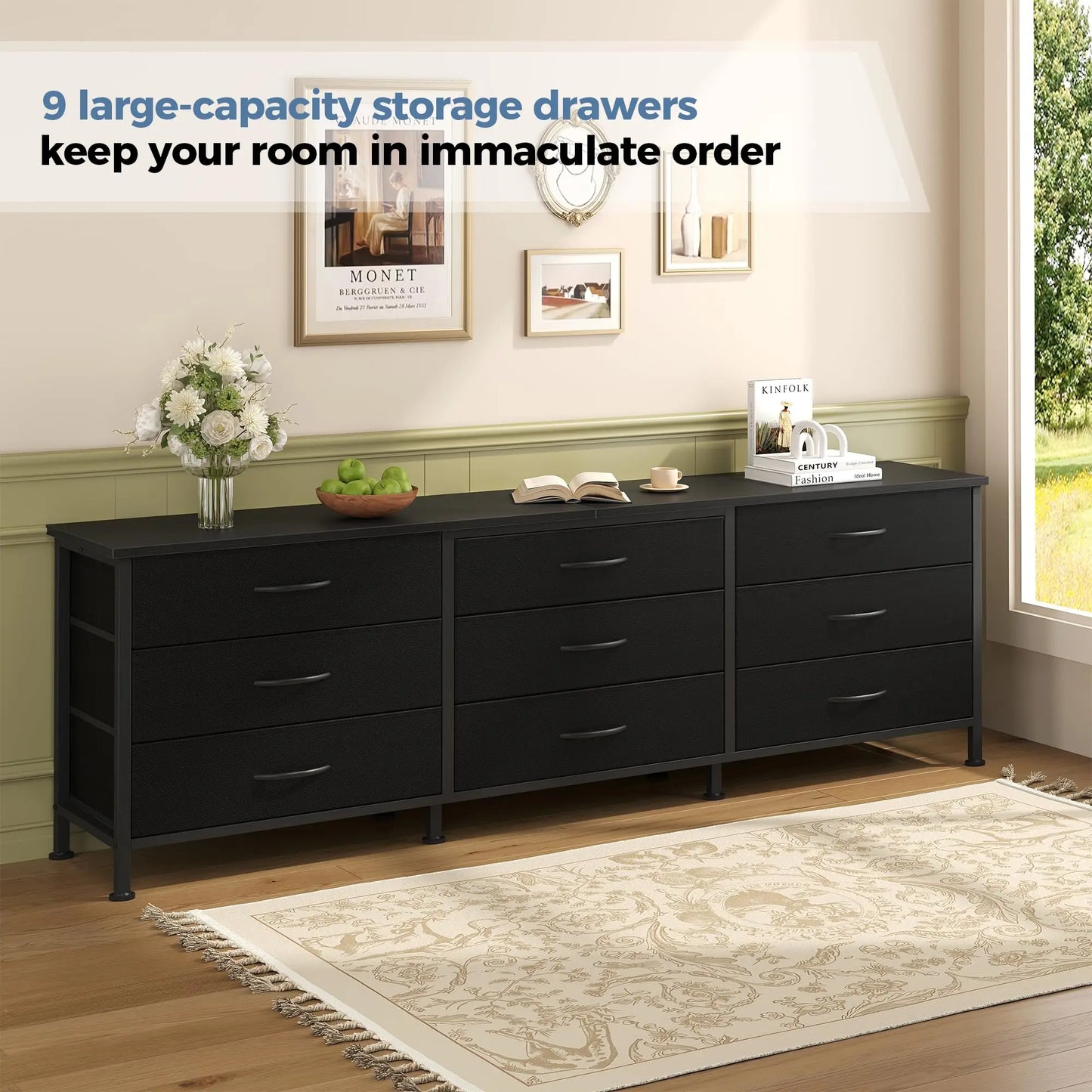 JHK Living Room Cabinet With 9 Fabric Drawers Entertainment Center