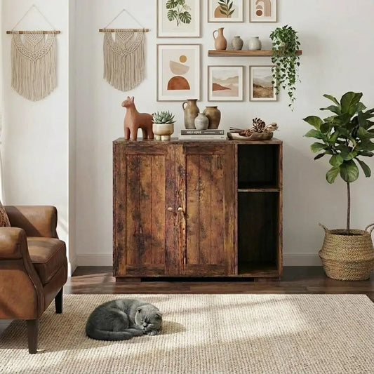 HiMISSCN Cat Litter Box Enclosure Cabinet With Power Outlet