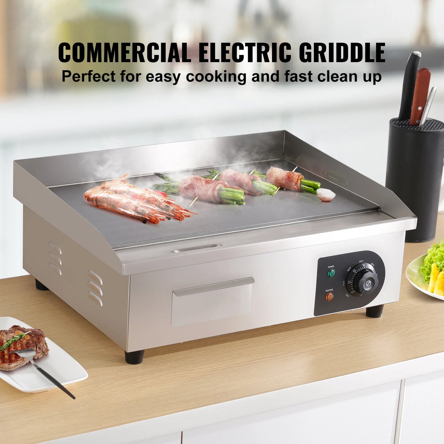 SucceBuy Commercial Electric Grill Flat Pan Stainless Steel Griddle