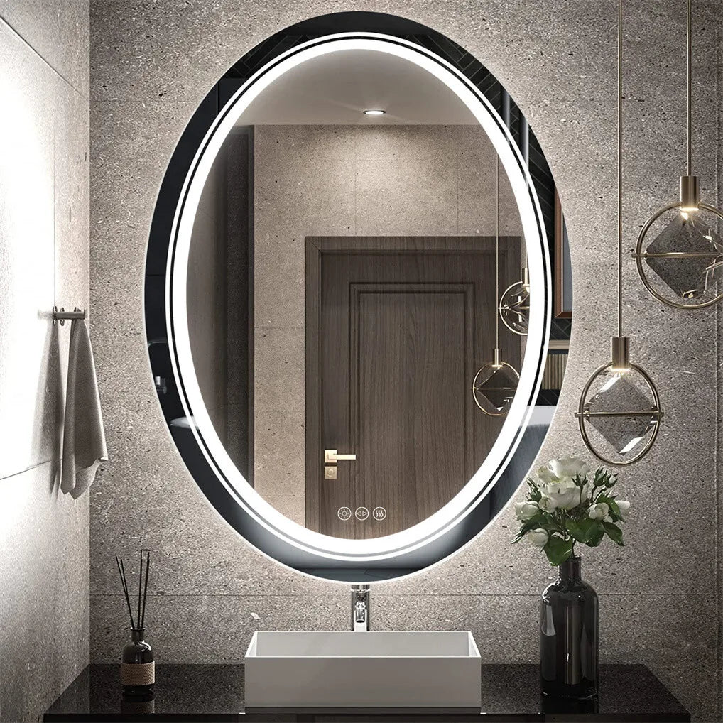 Borwart Oval LED Bathroom Mirror Fogless Dimmable Backlit Front Light