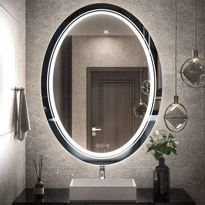 Borwart Oval LED Bathroom Mirror Fogless Dimmable Backlit Front Light