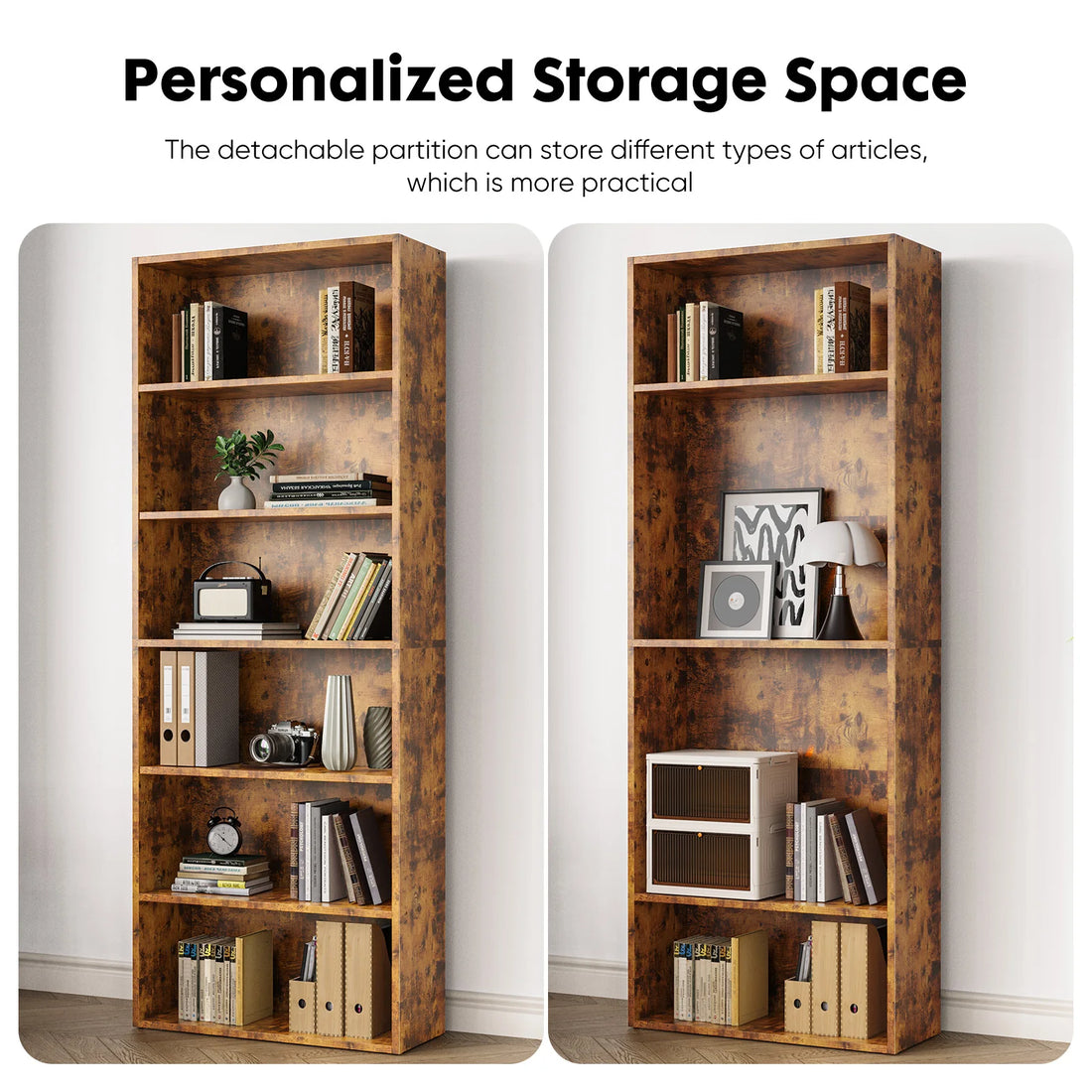 JHK 6 Tier Wooden Shelf Bookcase Tall Floor Standing Bookshelf