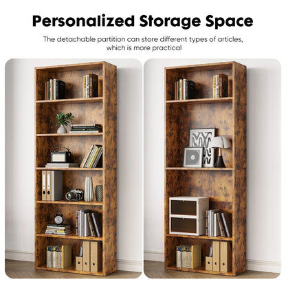 JHK 6 Tier Wooden Shelf Bookcase Tall Floor Standing Bookshelf