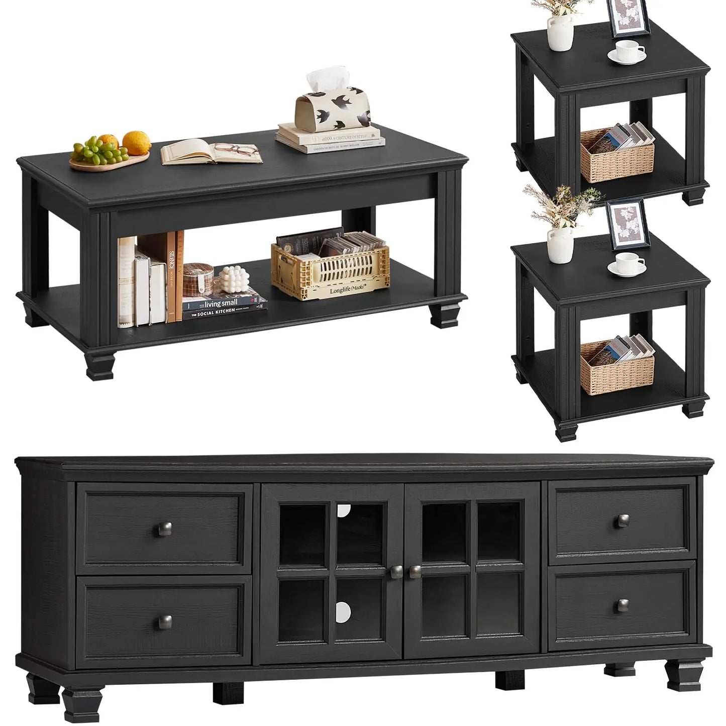 TV Stand And Coffee Table Set Rustic Wood Living Room