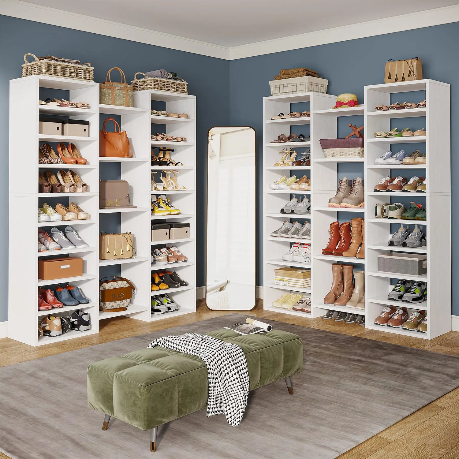 14-Tier Freestanding Shoe Rack Tall Wood Shoe Storage Cabinet