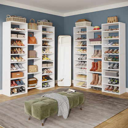 14-Tier Freestanding Shoe Rack Tall Wood Shoe Storage Cabinet
