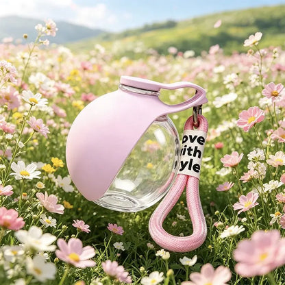 2-In-1 Portable Dog Water Bottle With Lanyard Foldable Silicone Bowl