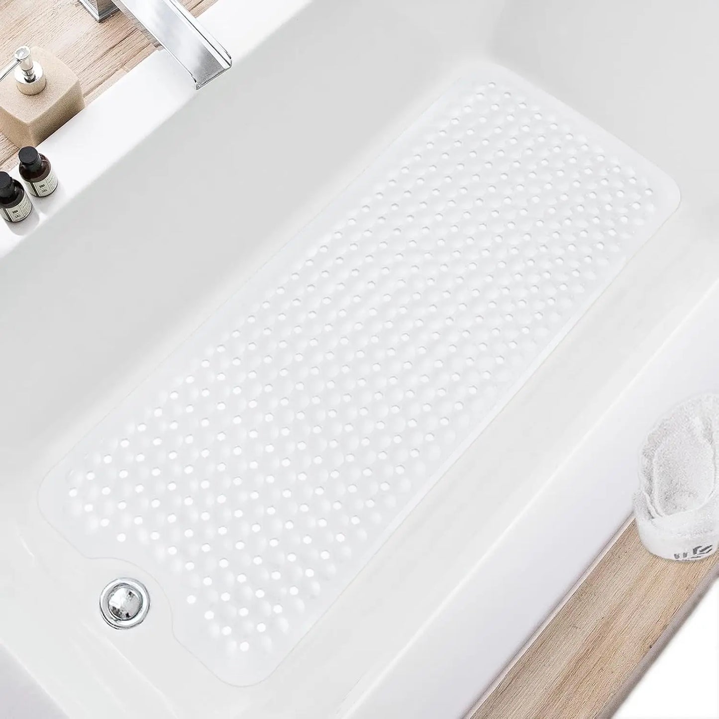 Non Slip Bath Tub Mat With Drain Holes And Suction Cups