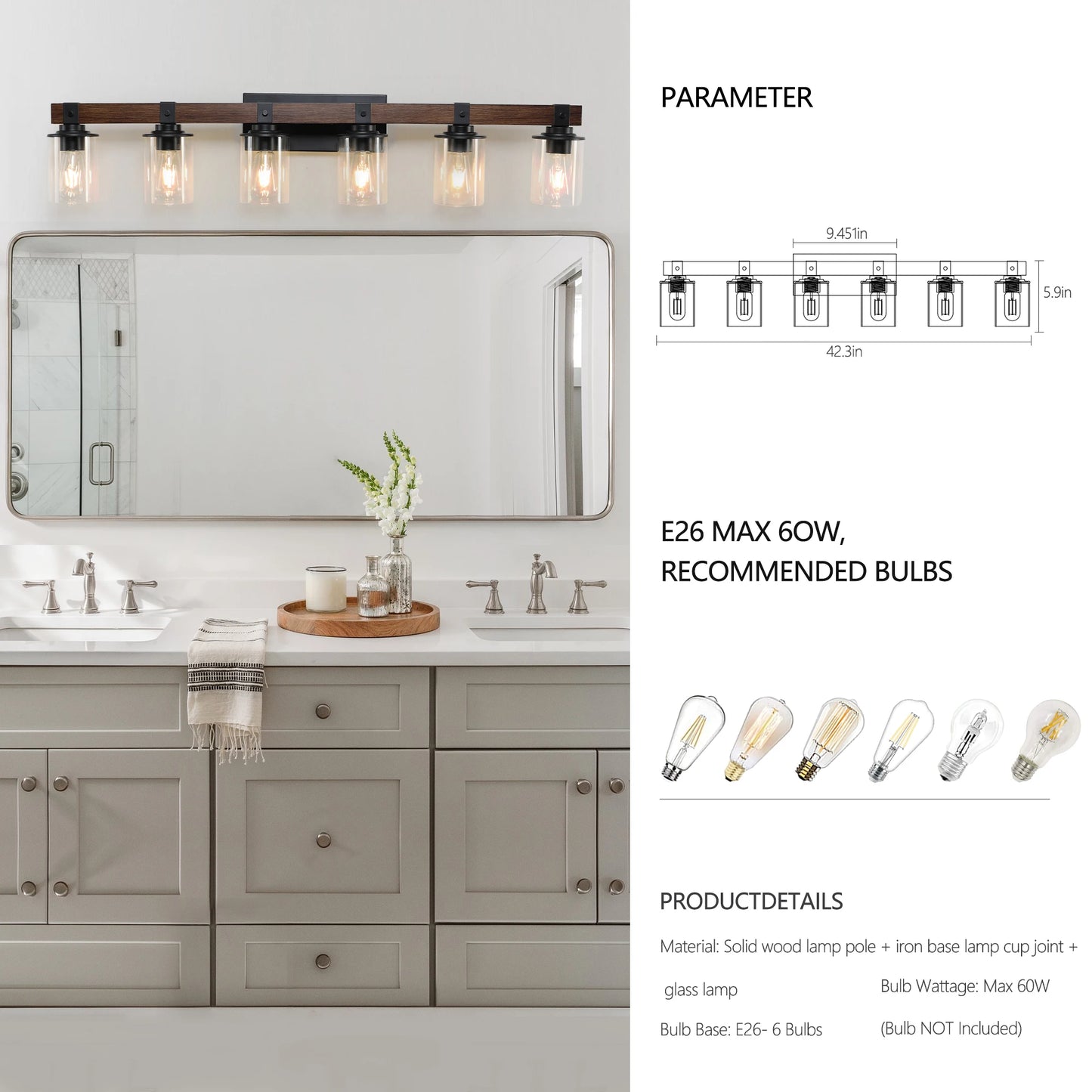 ARLGSITE 6 Light Farmhouse Vanity Light Fixture