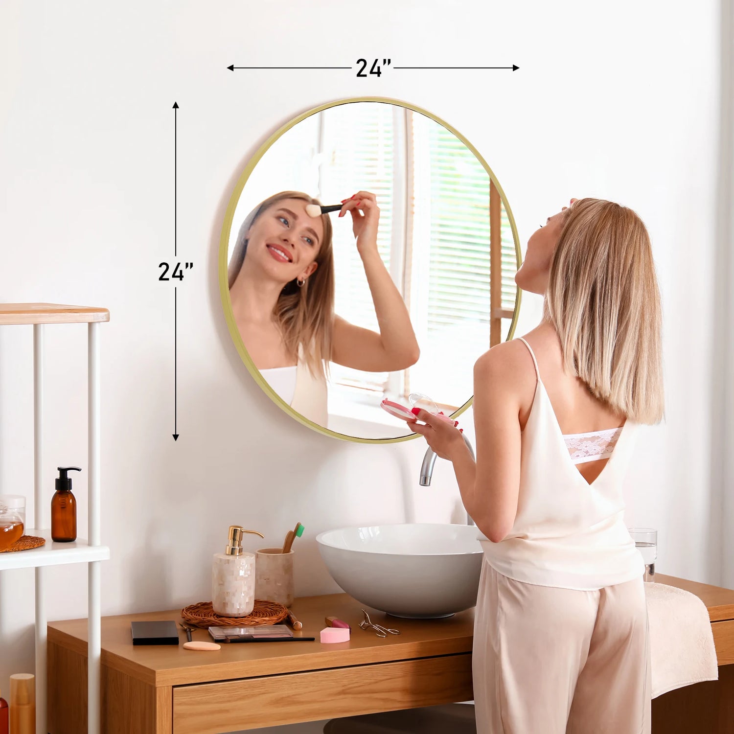 JHK Framed Vanity Mirror In Matte Metal Finish Wall