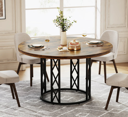 Tribesigns Farmhouse Round Dining Table Industrial Style