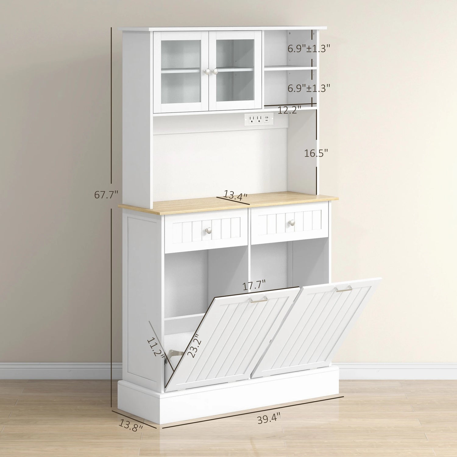 Homcom Modern Kitchen Pantry Storage Cabinet With Charging Station