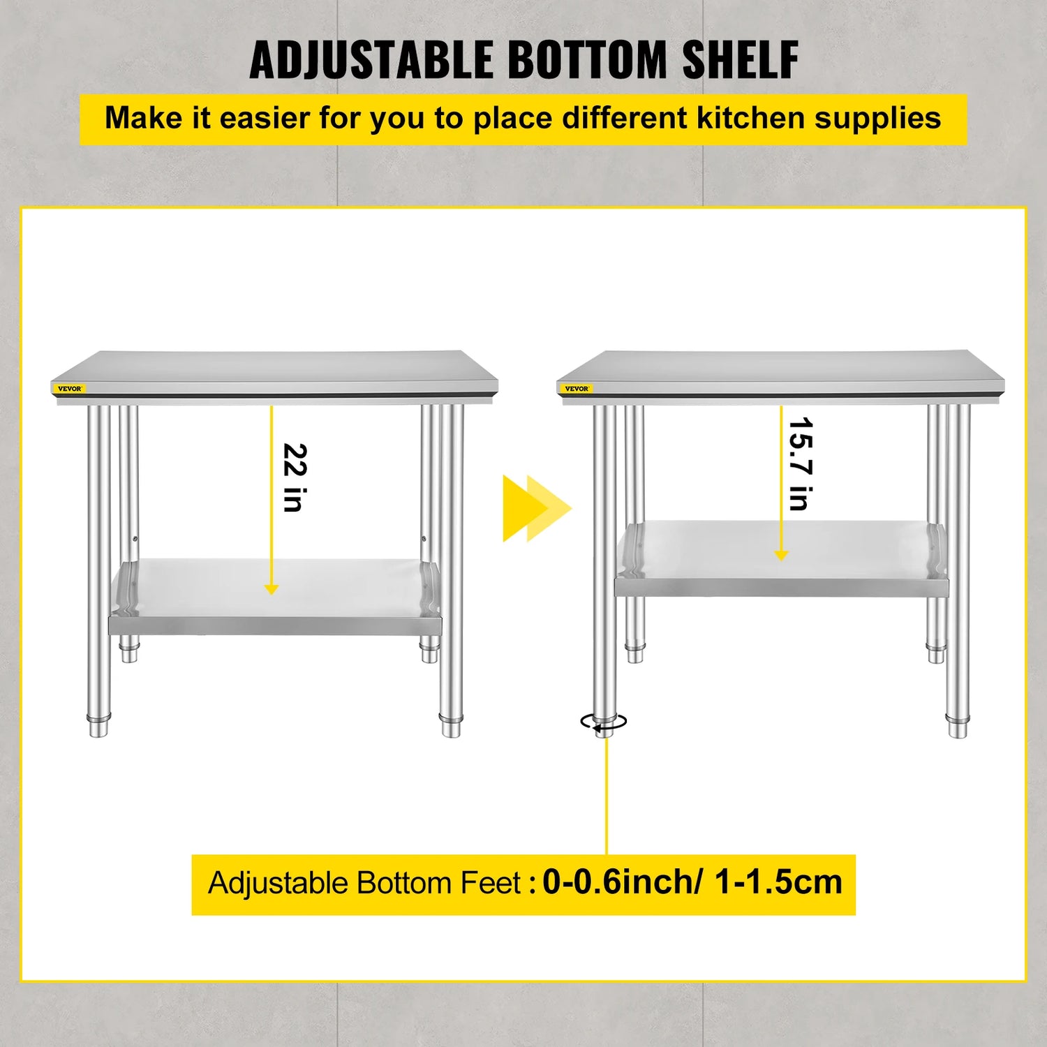 SucceBuy Stainless Steel Commercial Kitchen Workbench With Undershelf