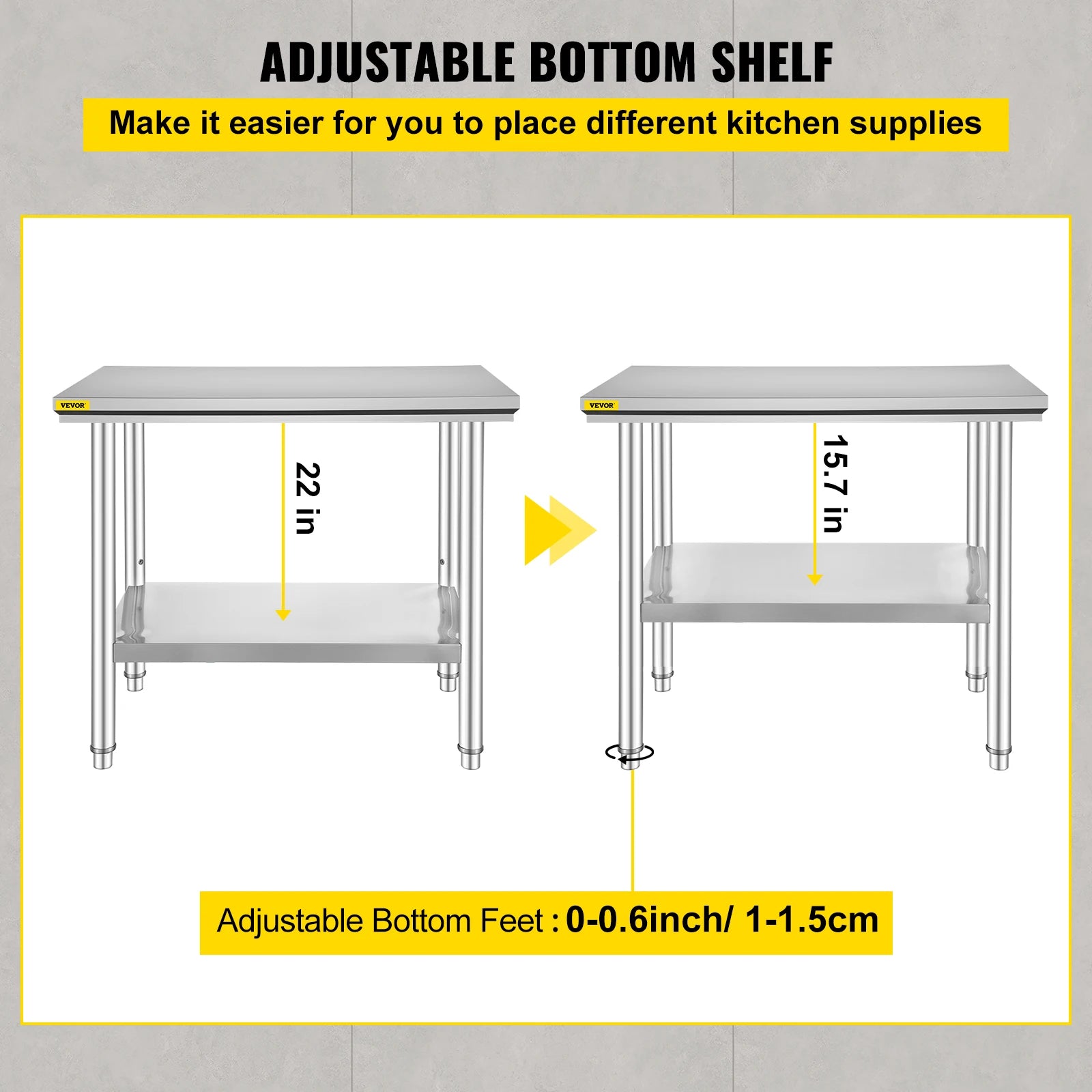 SucceBuy Stainless Steel Commercial Kitchen Workbench With Undershelf