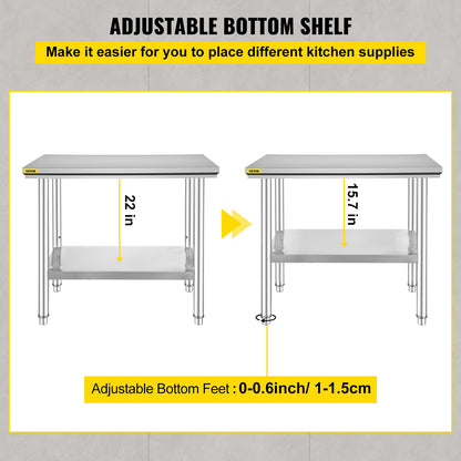 SucceBuy Stainless Steel Commercial Kitchen Workbench With Undershelf
