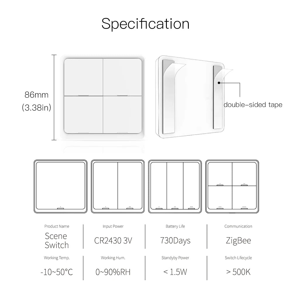 MOES ZigBee 12-Scene 4-Gang Push-Button Controller For Tuya Smart