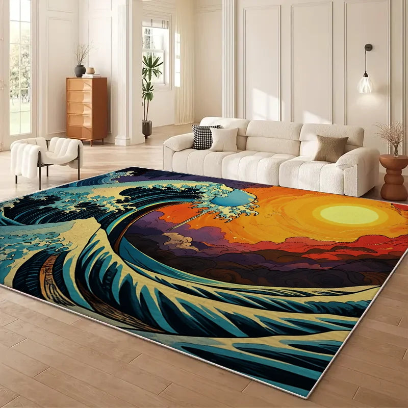 VIKAMA Japanese Cherry Blossom Wave Sofa Carpet Anti Slip
