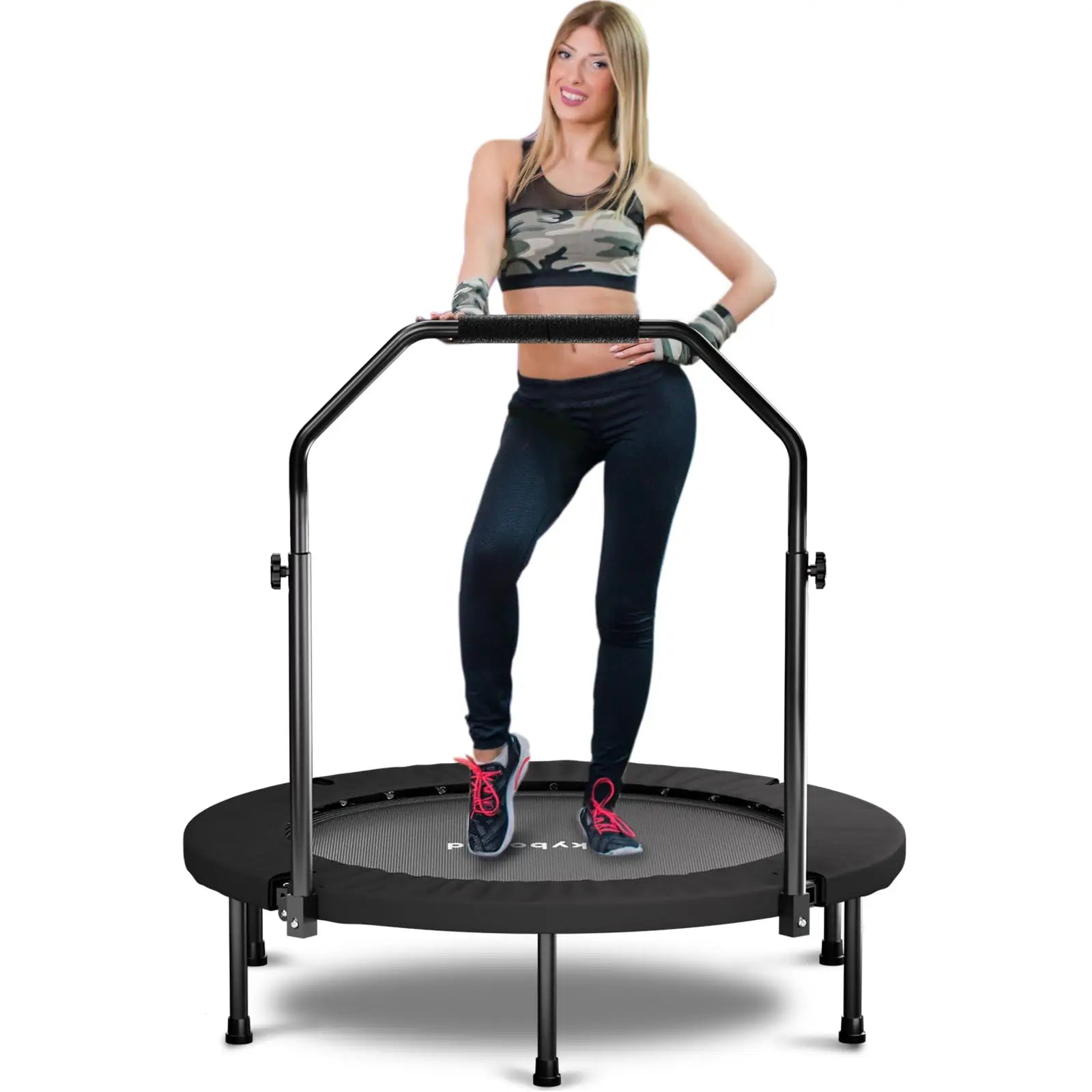 Adjustable Foldable Rebounder Trampoline With Handle For Adult Cardio Fitness