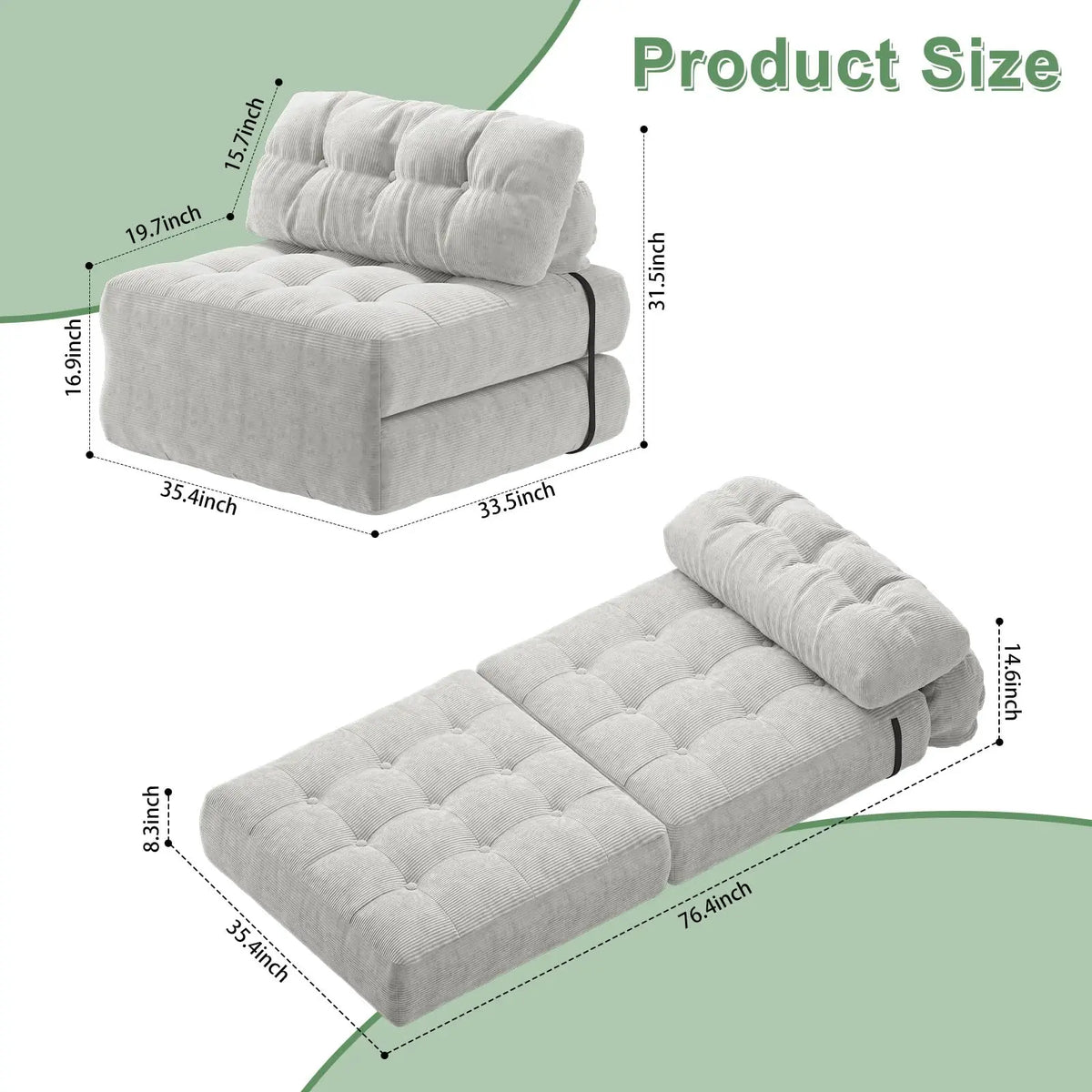 HiMISS Folding Sofa Bed Futon Couch With Pillow Back Support
