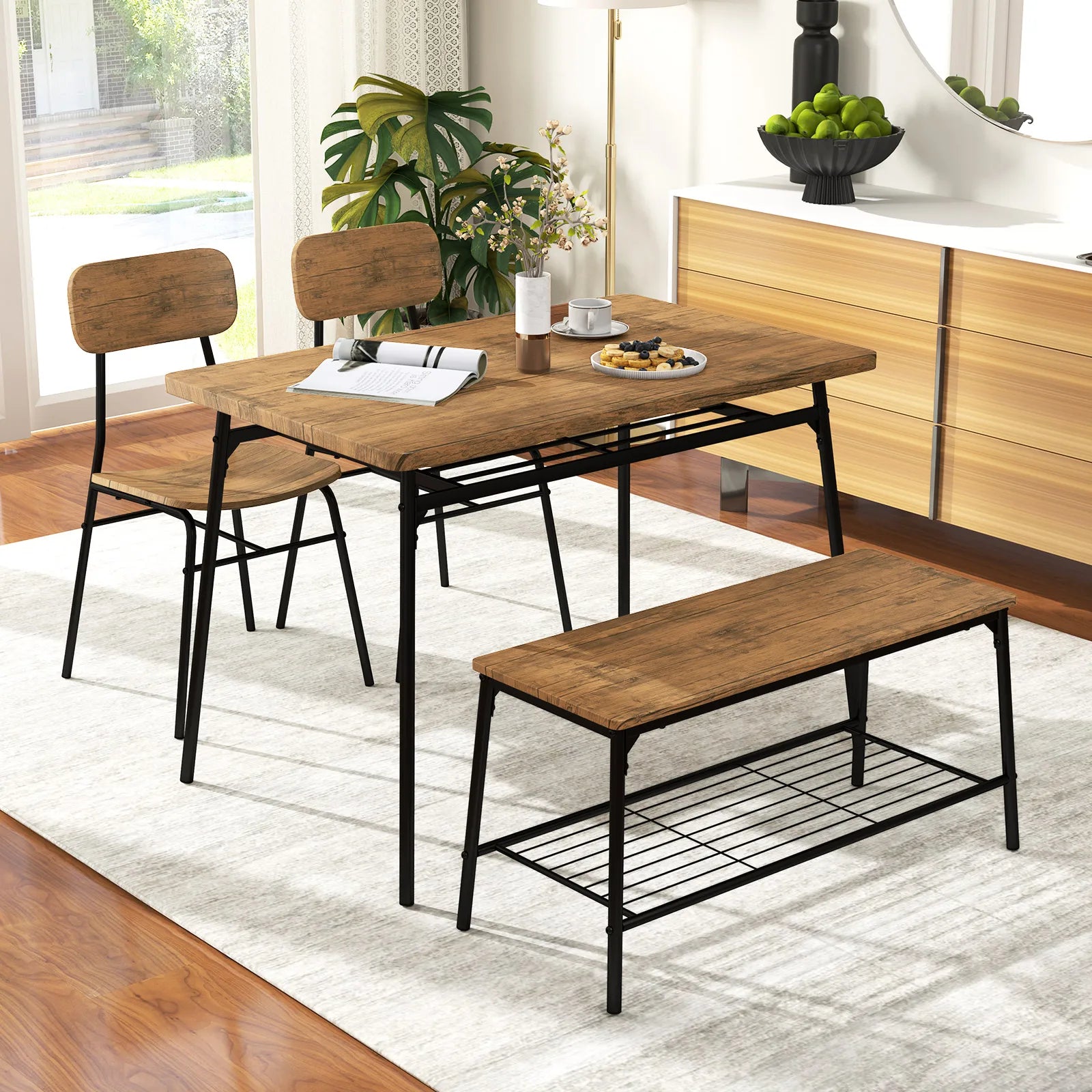 HOMASIS Dining Table Set For 4 With Bench And 2 Chairs