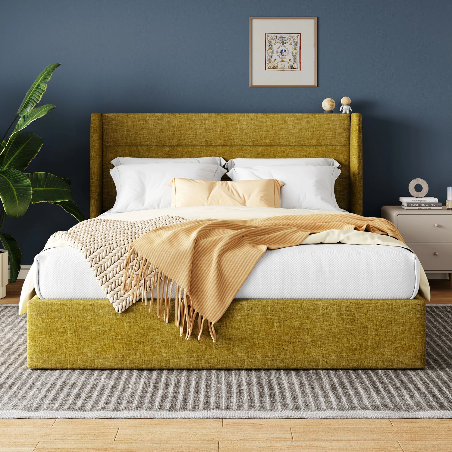 HOOMIC Lift Up Storage Bed With Wingback Headboard And Large Underbed Storage