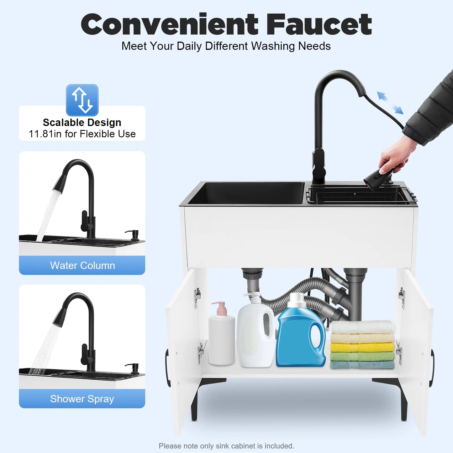 Bymaocar Stainless Steel Pull Out Kitchen Faucet With Double Basin
