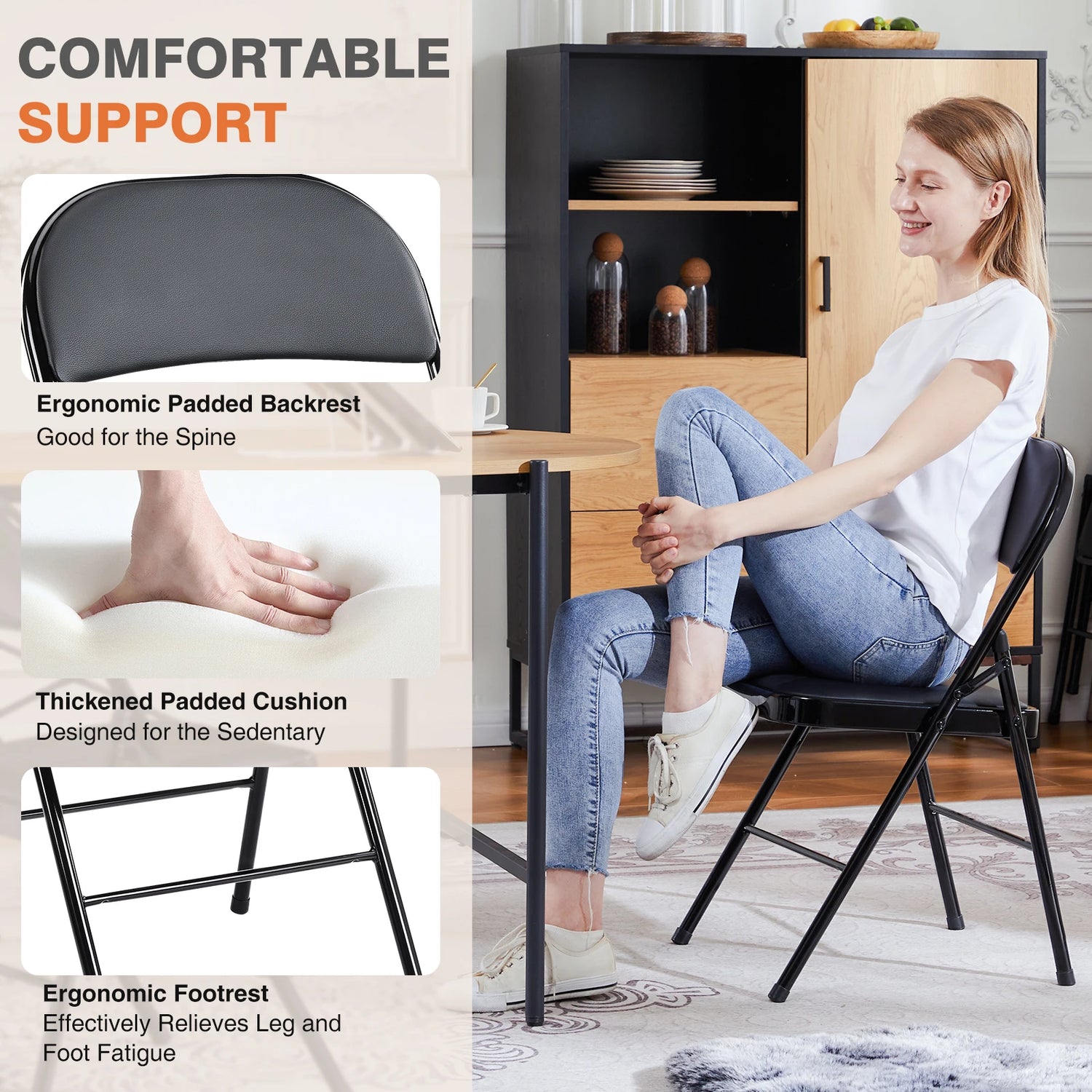 JHK Leather Padded Folding Chairs Four Pack Sturdy Metal