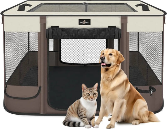 Ufsagcg Foldable Waterproof Pet Playpen With Retractable Shade Portable