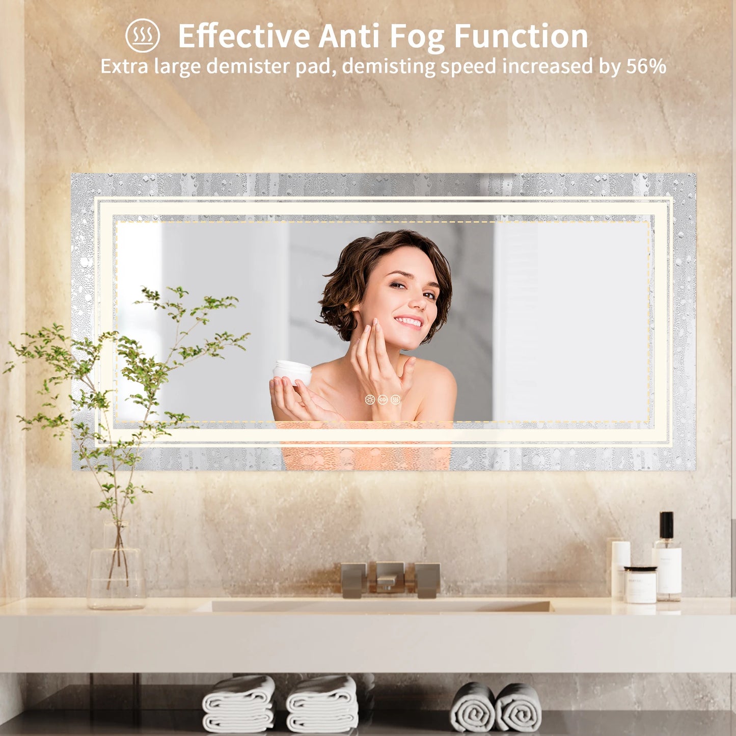 Illuminated LED Bathroom Mirror With Backlit Lights And Anti Fog