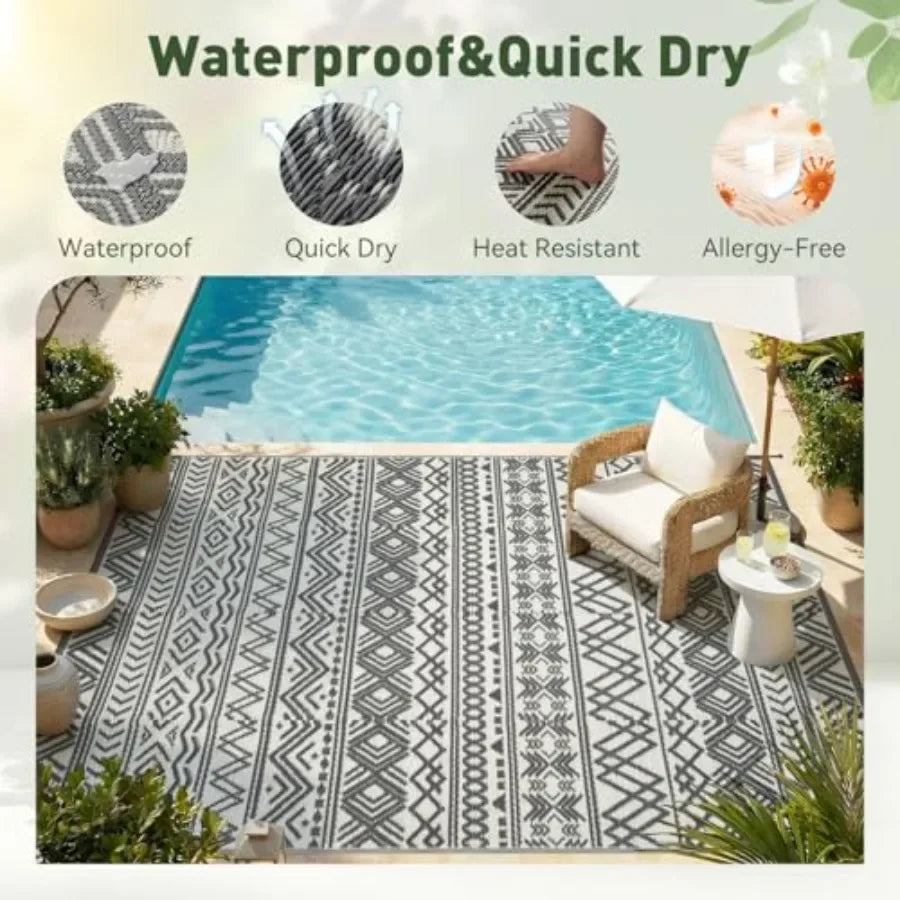 Outdoor Waterproof Rug For Patio And RV Camping Reversible Straw