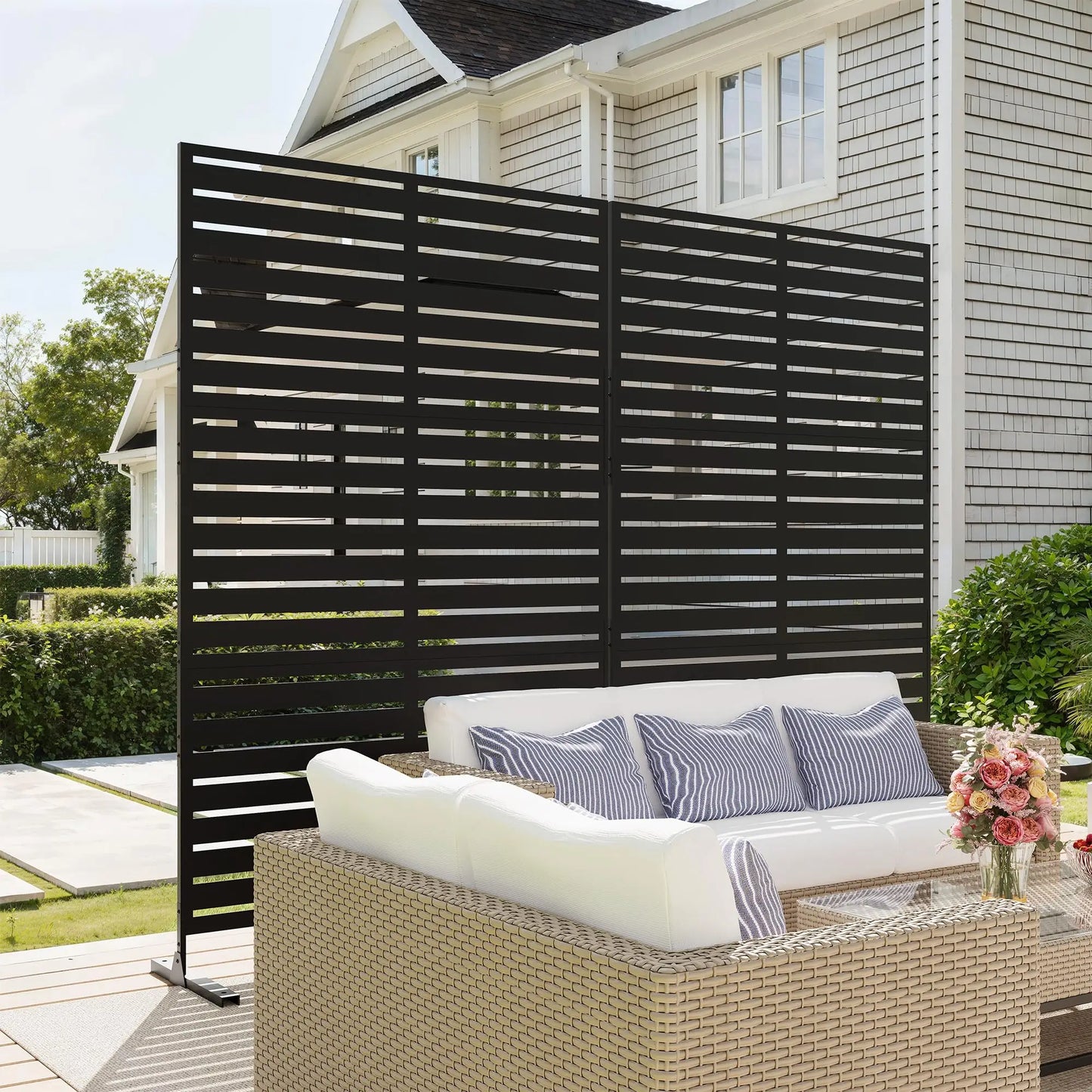 HiMISS Outdoor Metal Privacy Fence Freestanding Screen With Stand