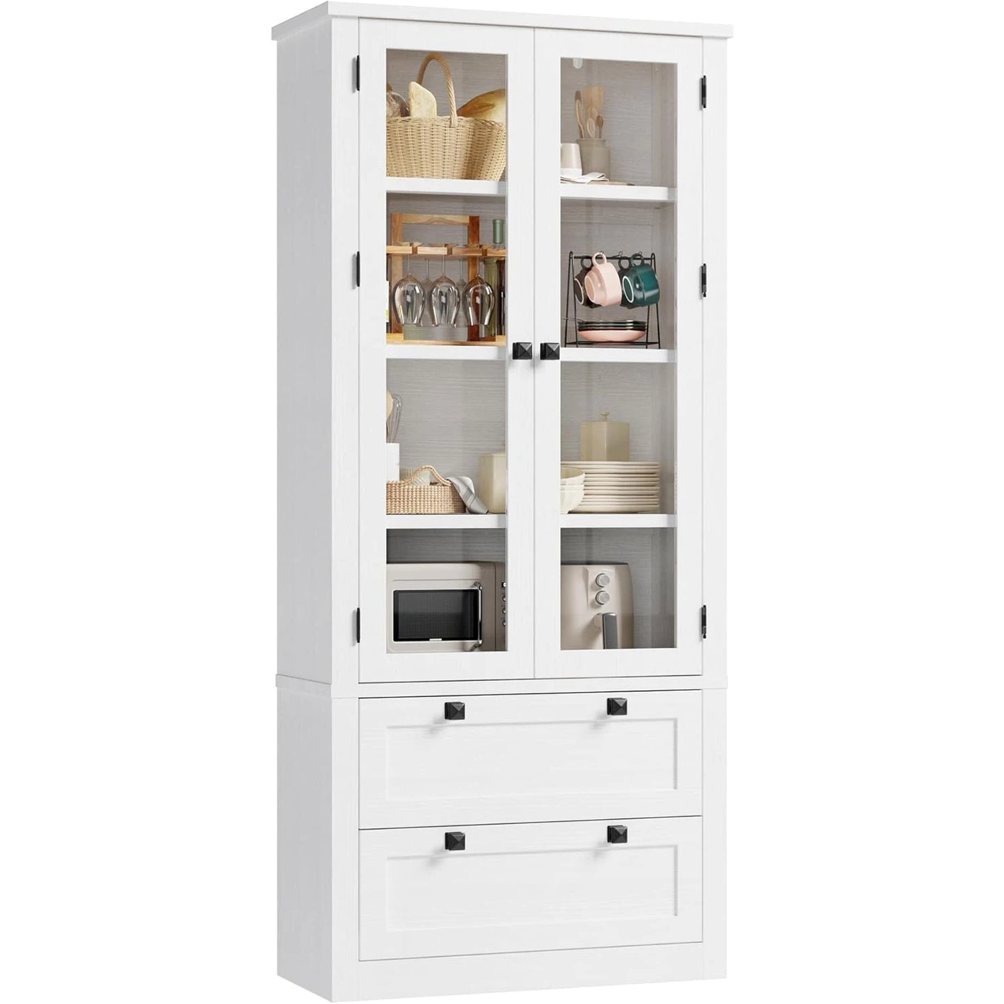 HiMISS Modern Kitchen Pantry Cabinet With Glass Doors