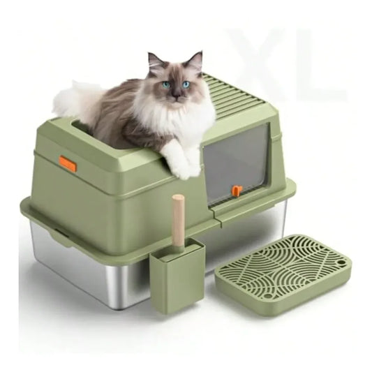 Steel High Sided Cat Litter Box With Scoop Enclosure