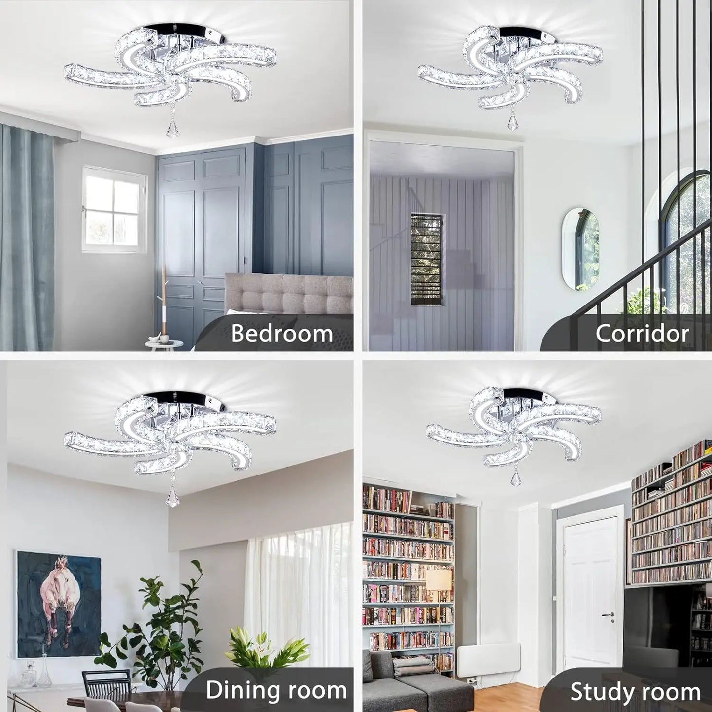 FRIXCHUR Modern Crystal Chandeliers LED Ceiling Light Fixture