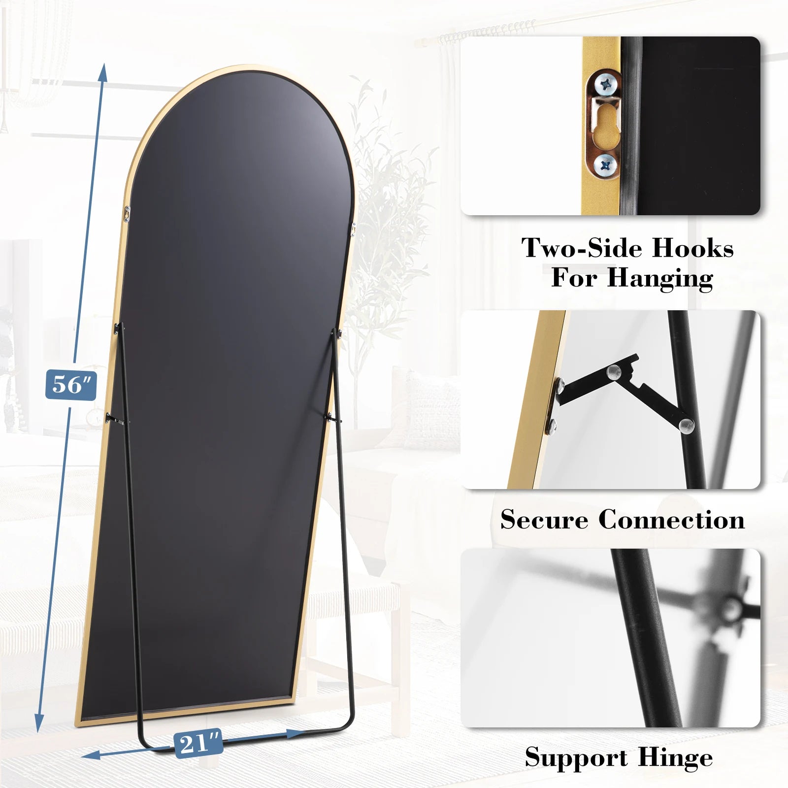 JHK Full Length Mirror With Aluminum Frame Leaning Or Standing