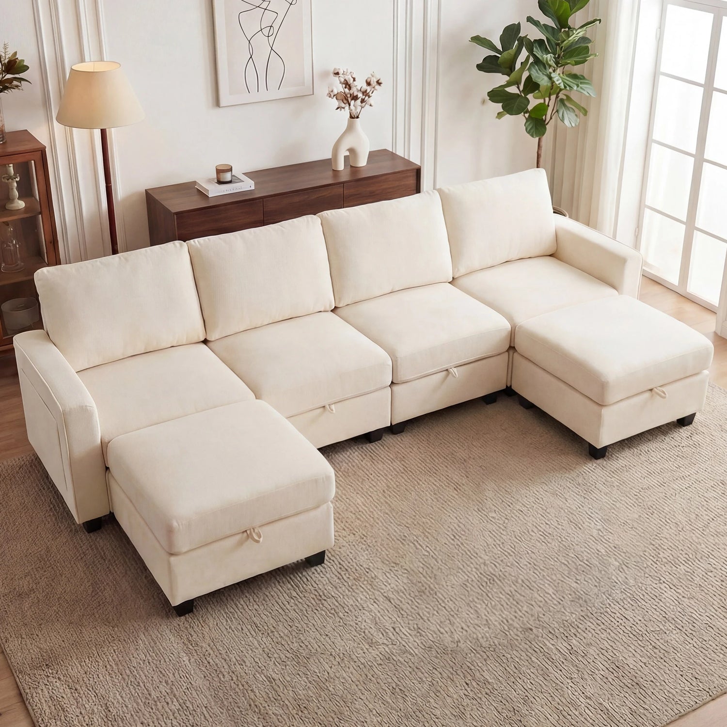 Redlife Modular Sectional Sofa Set With Storage And Two Ottomans