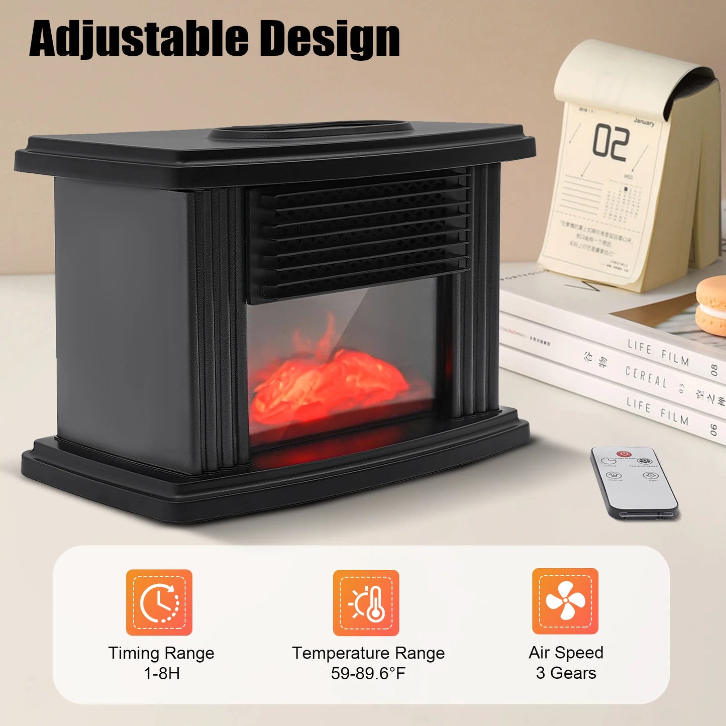 Sweetmile Mini Electric Fireplace Heater With Realistic 3D Flame