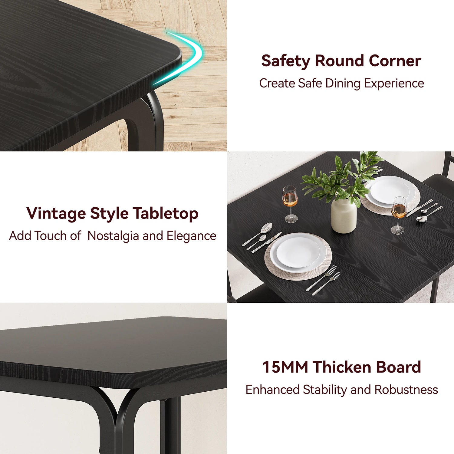HiMiss Modern Three Piece Metal Dining Table Set For Compact Spaces