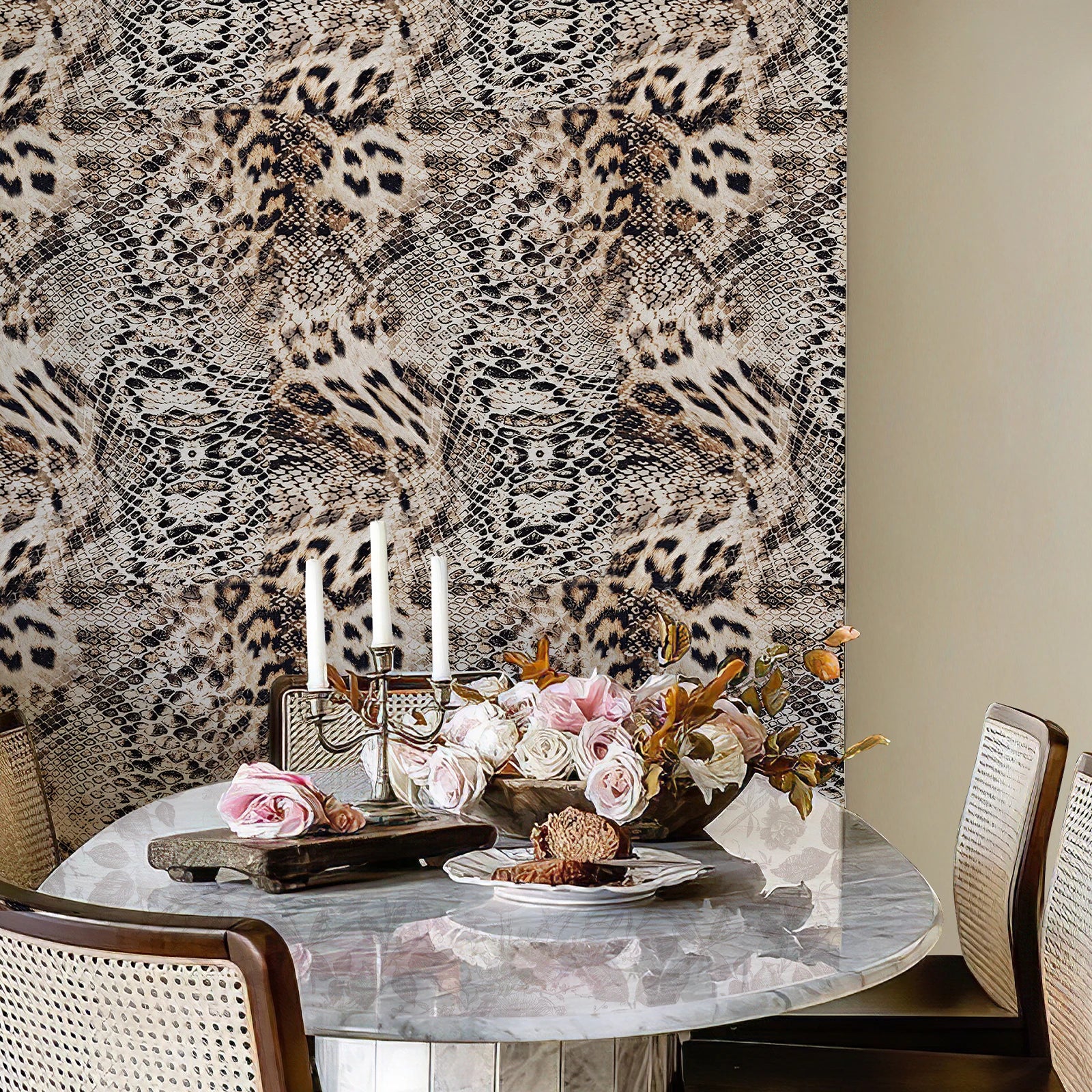 Retro Leopard Print Vinyl Peel and Stick Wallpaper Decor