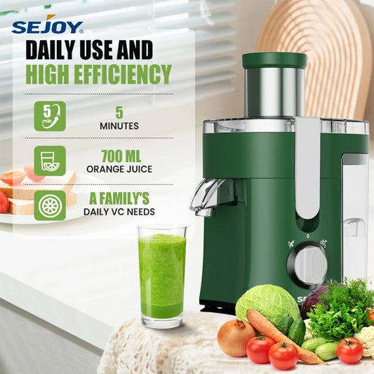 SEJOY Compact Fruits Juicer 500W Wide Mouth Centrifugal Juice Extractor