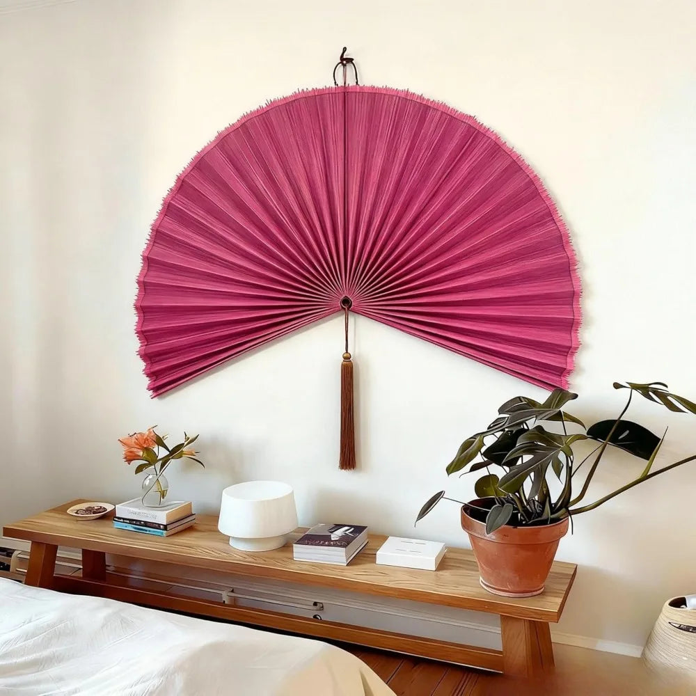 Bamboo Wall Fan Decor Boho Hanging Headboard For Living Spaces