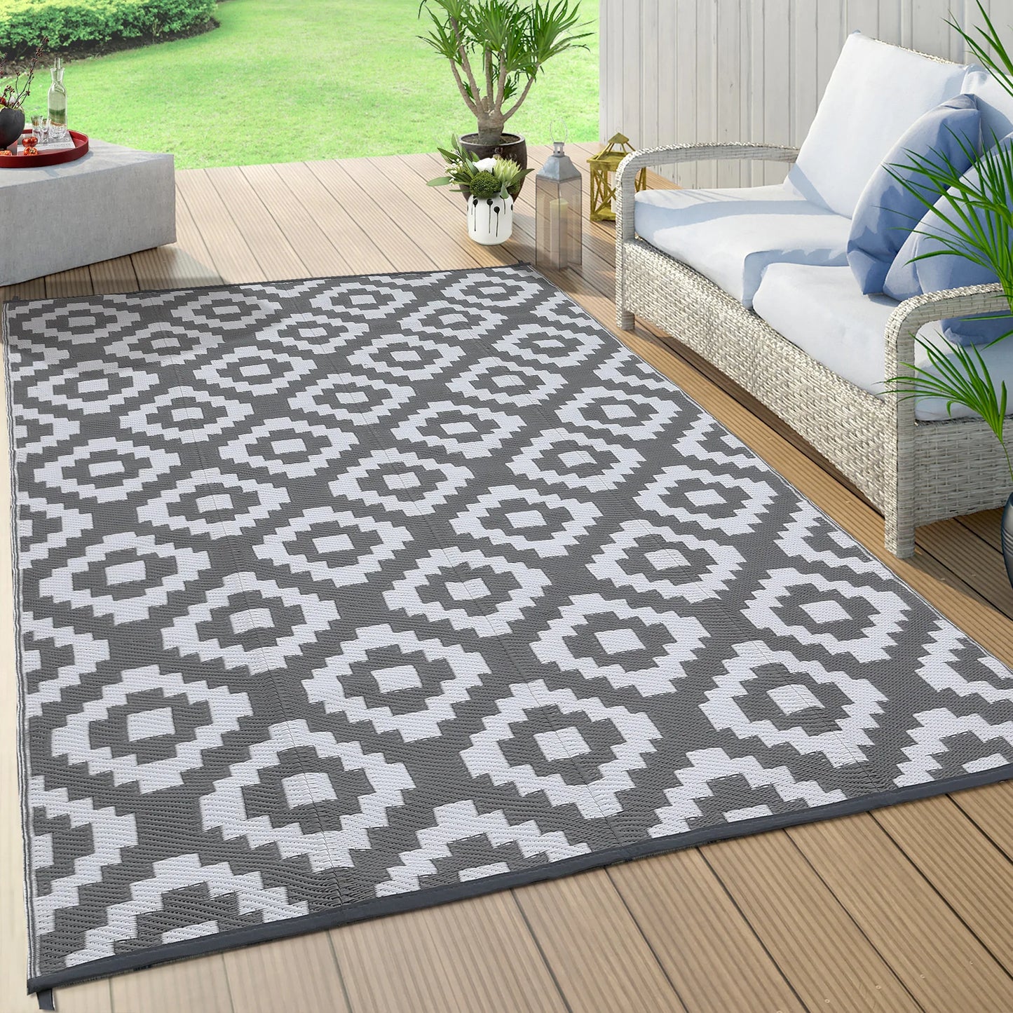 StudysetCN Outdoor Plastic Straw Geometric Rug Waterproof Reversible For Patio