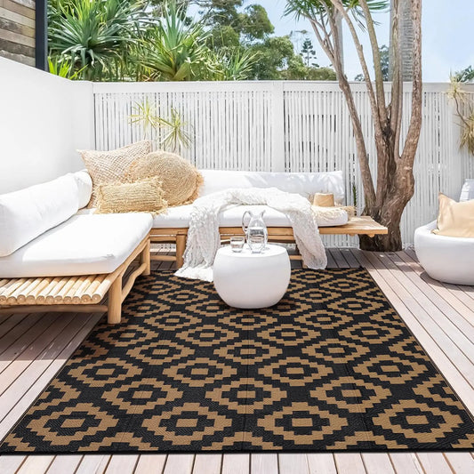 StudysetCN Outdoor Plastic Straw Geometric Rug Waterproof Reversible For Patio