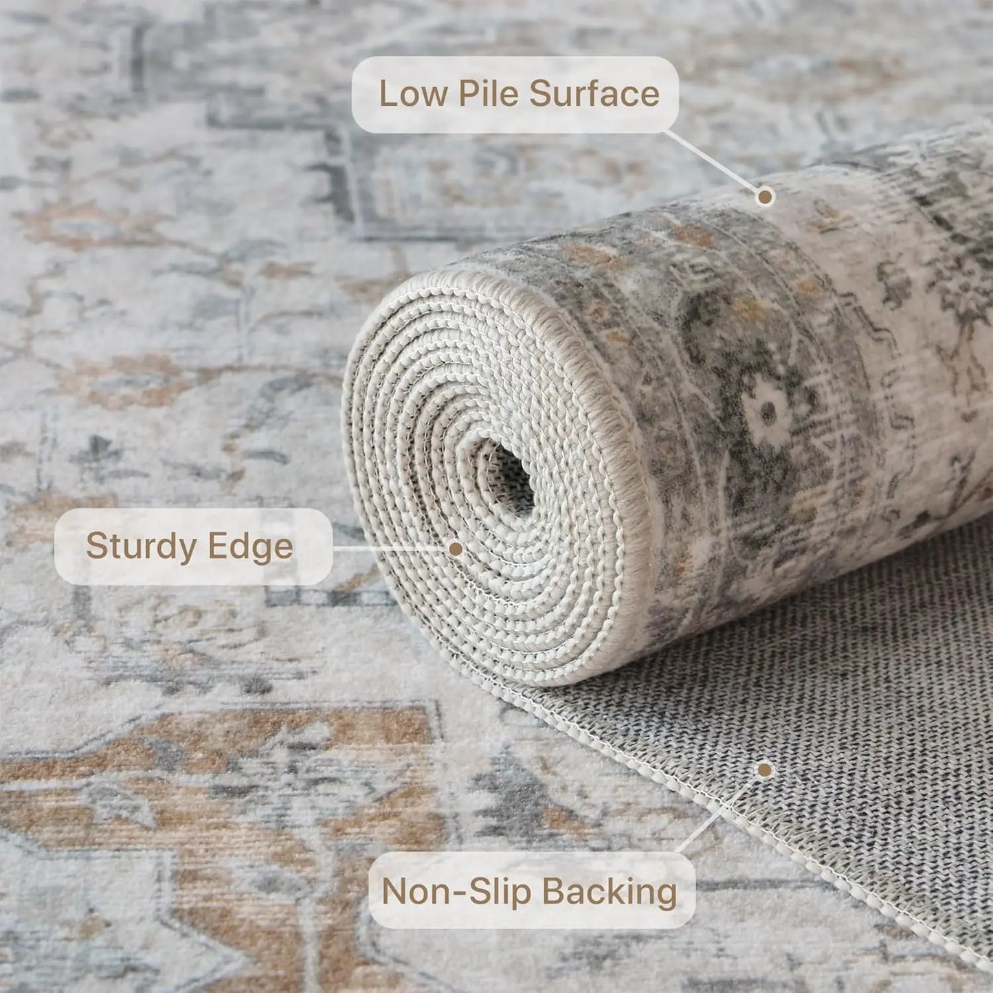 Machine Washable Anti Slip Kilim Print Area Rug For Living Room