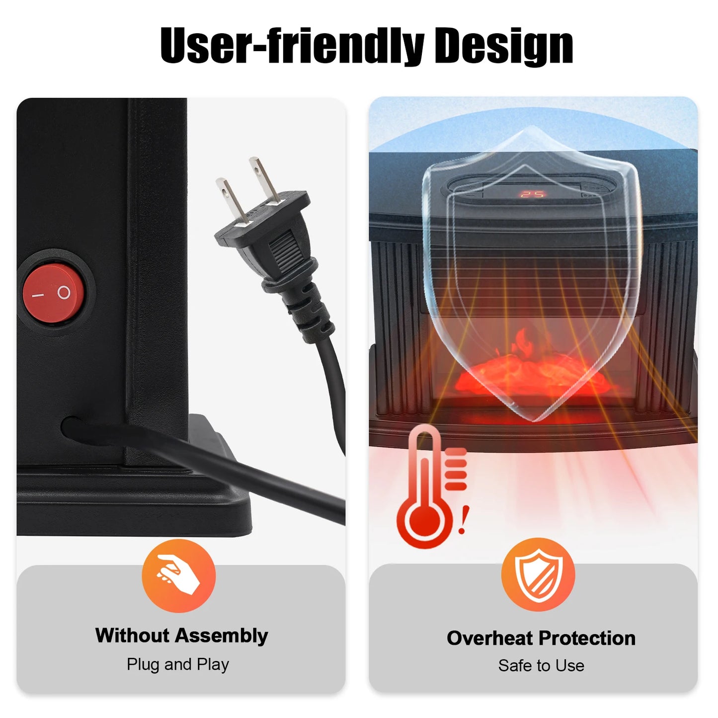 Sweetmile Mini Electric Fireplace Heater With Realistic 3D Flame