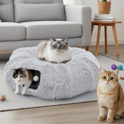 JHK Cat Tunnel Bed Indoor Plush Washable Multifunctional Playground