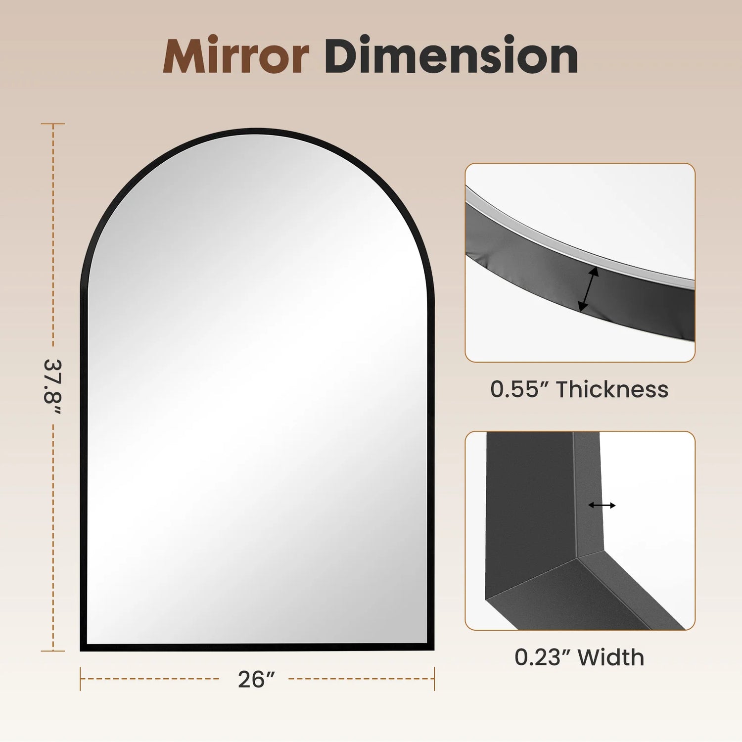 JHK Arched Metal Framed Bathroom Wall Mirror