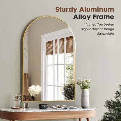JHK Arched Metal Framed Bathroom Wall Mirror
