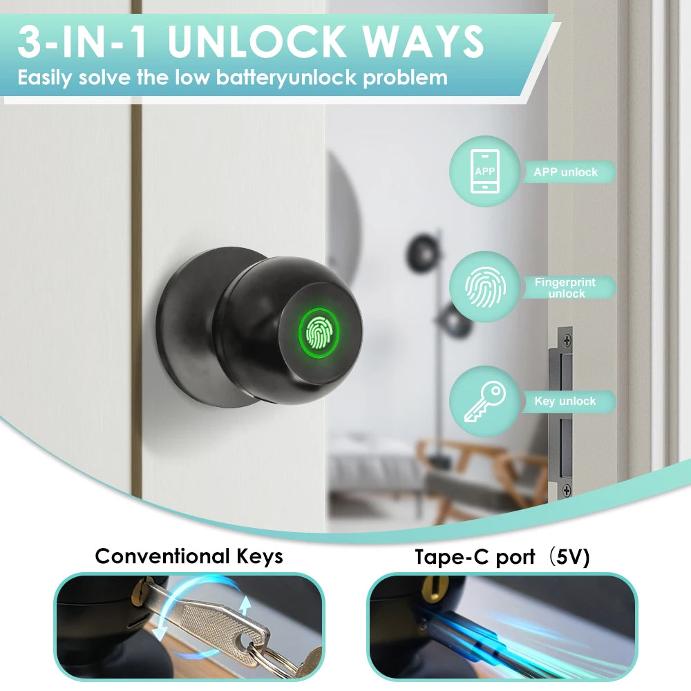 YFK Tuya Smart Fingerprint Door Lock With Bluetooth Keyless Entry